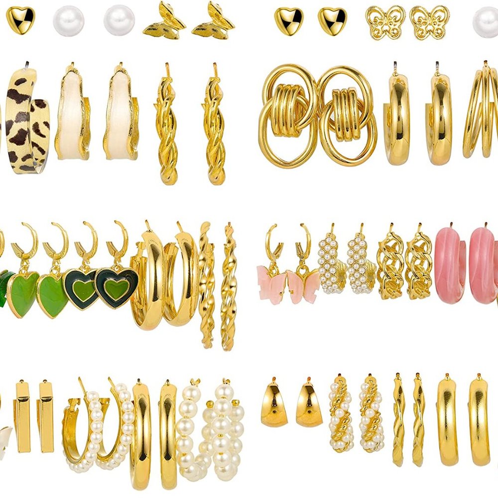 New 32 Pairs Earrings Set for Women Girls, Fashion Chain Link Hoop - Picture 2 of 7